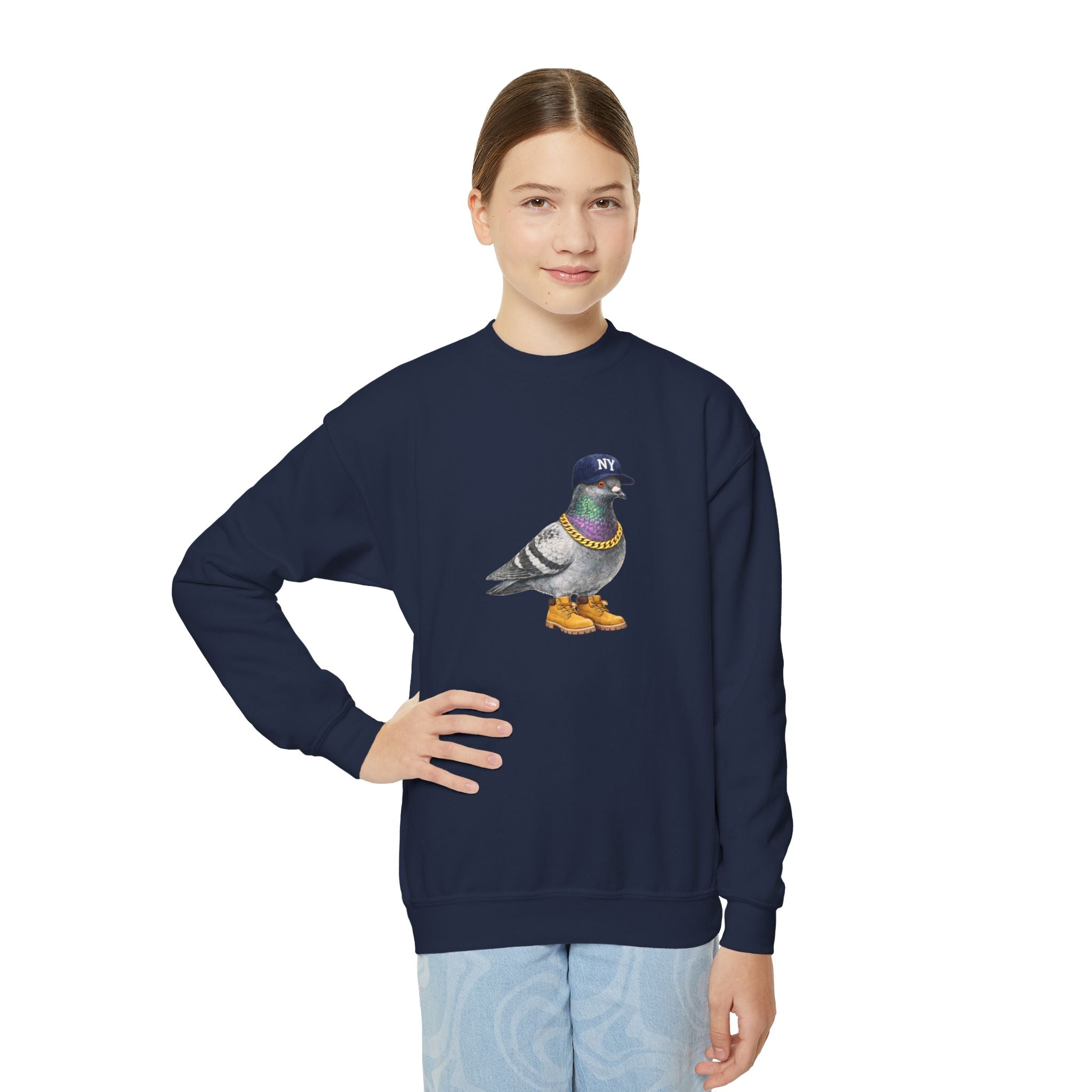 Customizable Bronx NYC Pigeon NYC Kids Crewneck Sweatshirt    New York Baseball Fan Bird Lover Childrens Sweater