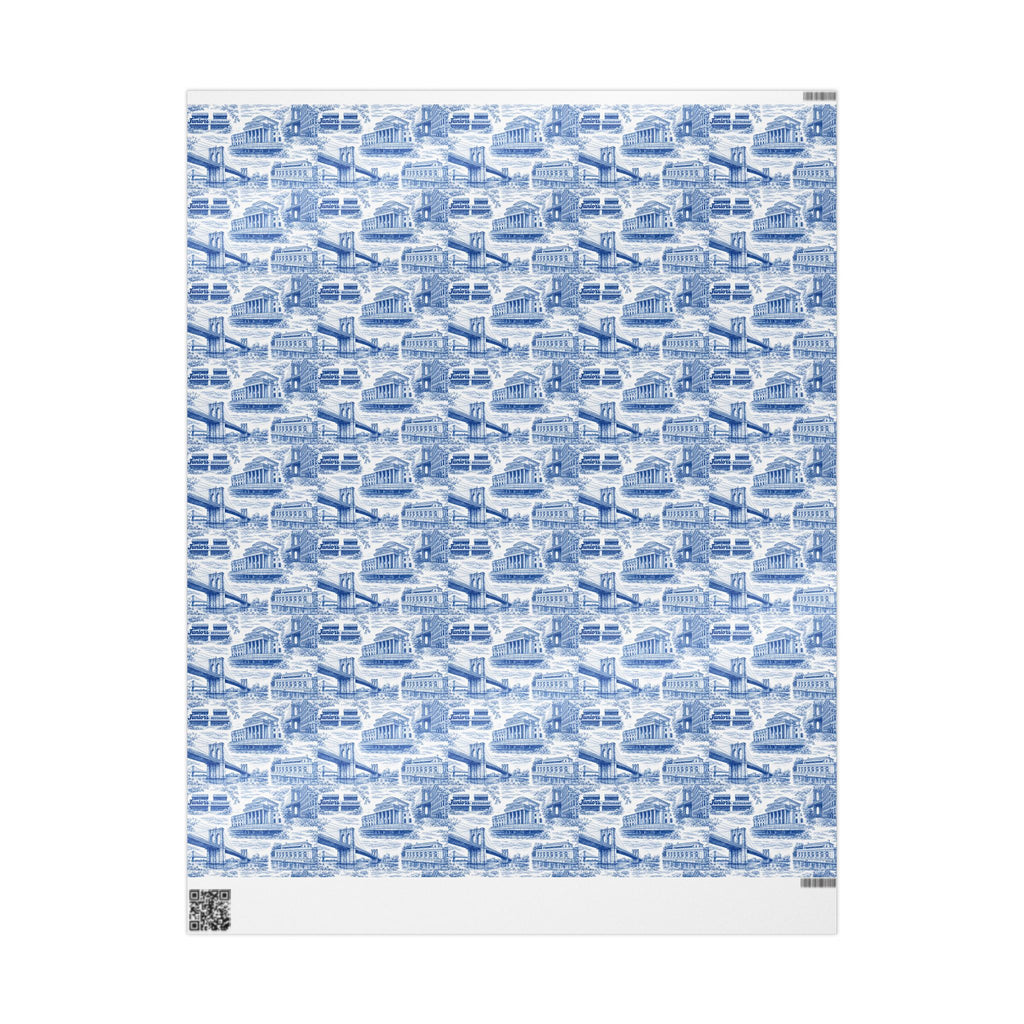 Brooklyn NYC Blue Toile Gift Wrapping Papers   Chinoiserie New York City Gift Wrap Brooklyn Bridge Prospect Park Junior's DUMBO Museum