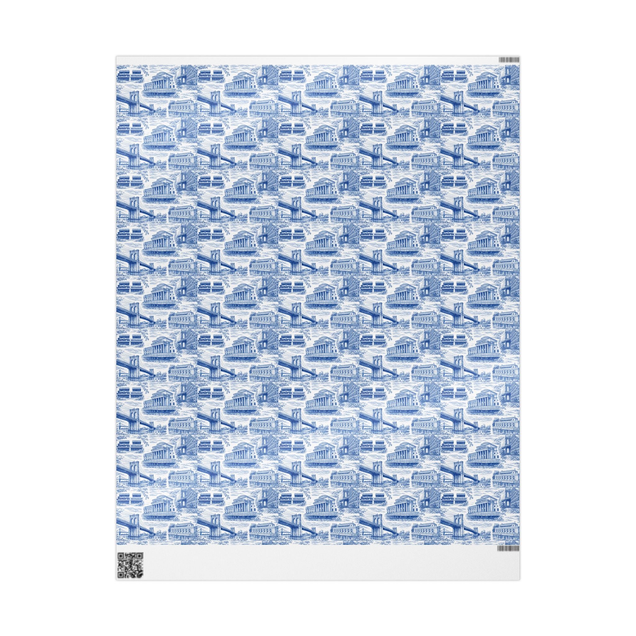 Brooklyn NYC Blue Toile Gift Wrapping Papers   Chinoiserie New York City Gift Wrap Brooklyn Bridge Prospect Park Junior's DUMBO Museum