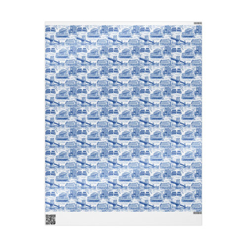 Brooklyn NYC Blue Toile Gift Wrapping Papers   Chinoiserie New York City Gift Wrap Brooklyn Bridge Prospect Park Junior's DUMBO Museum