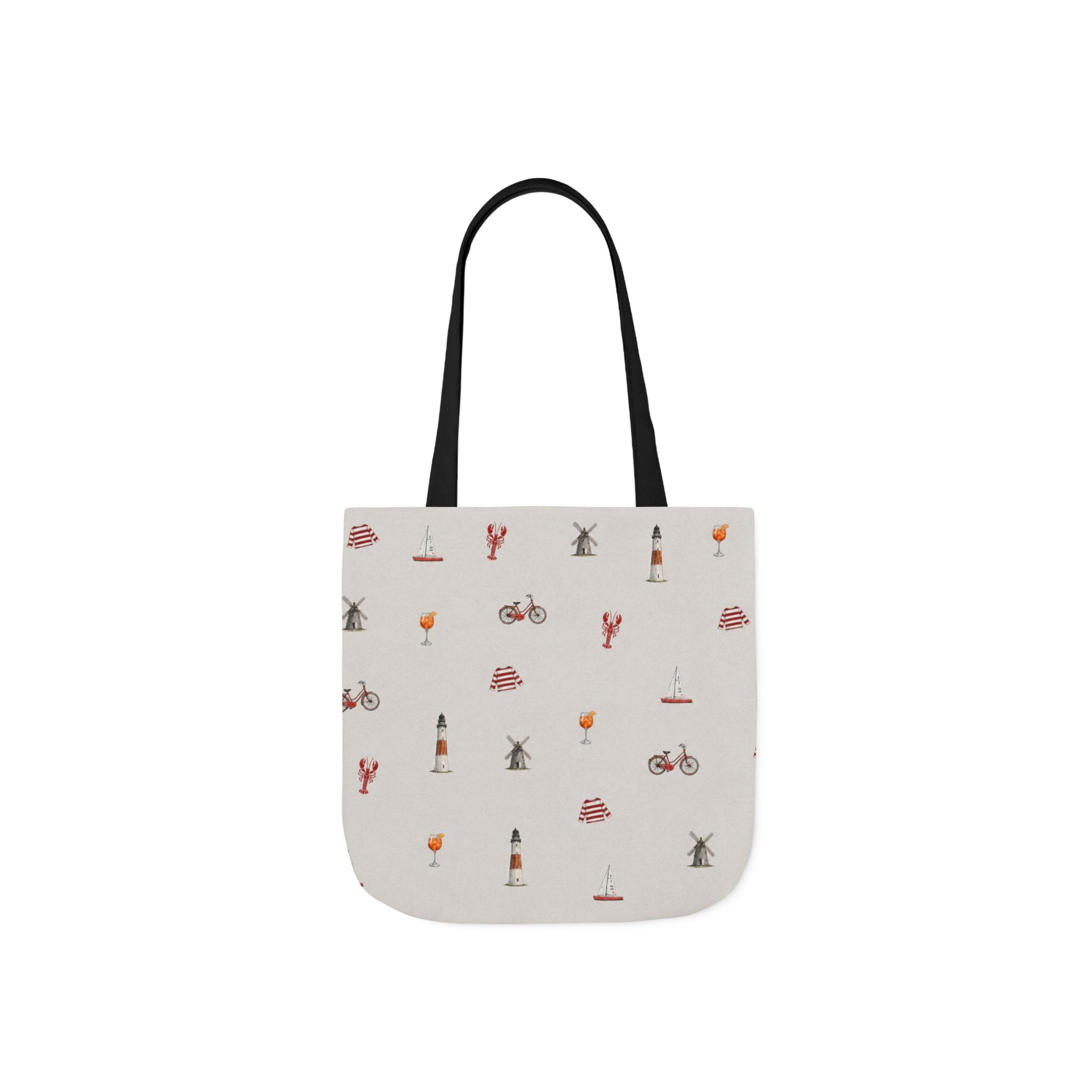 Icons of the Hamptons Heather Gray Canvas Tote — Lighthouse, Windmill, Lobster, Sailboat Icons