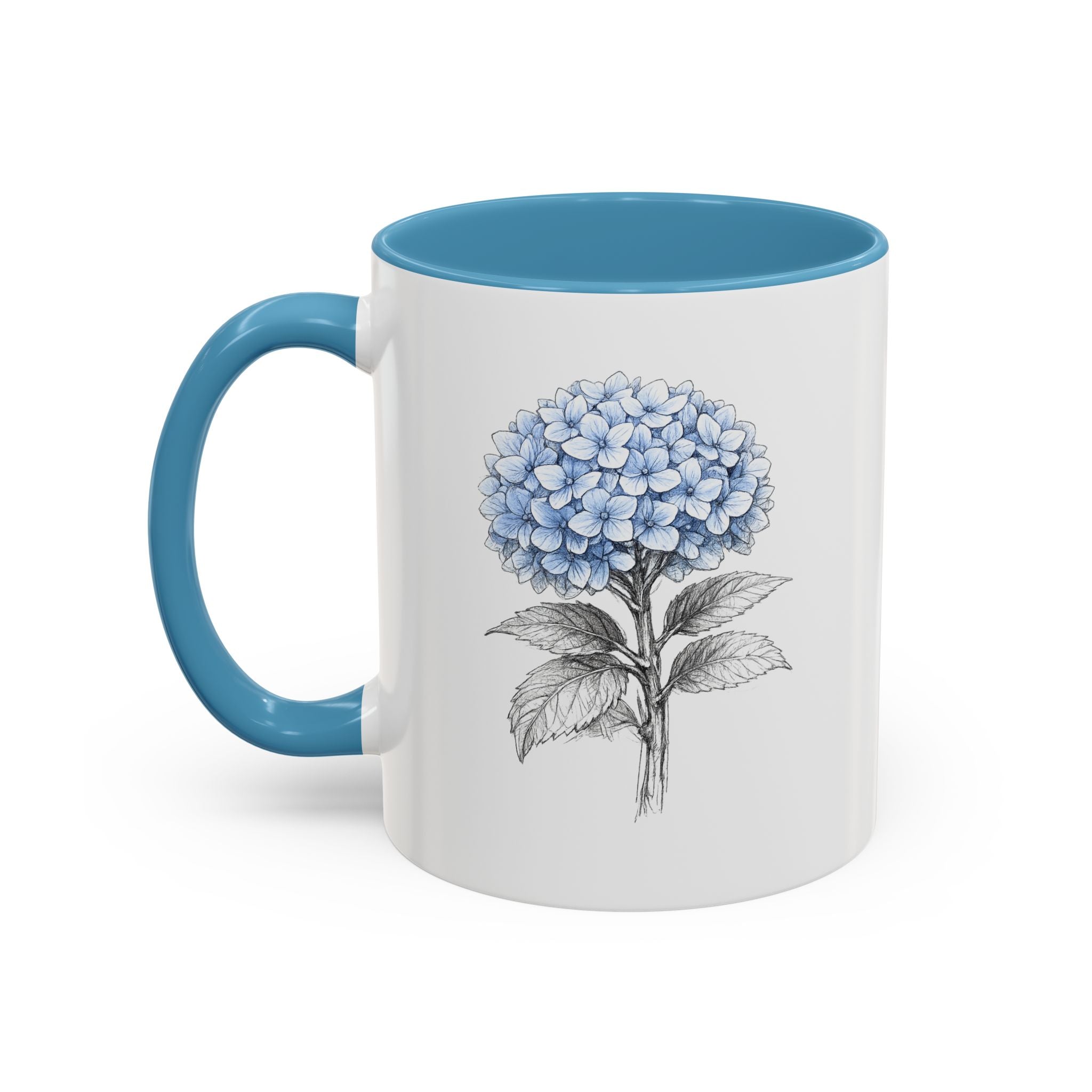 Hamptons Hydrangea Accent Coffee Mug – Blue Floral 11 oz