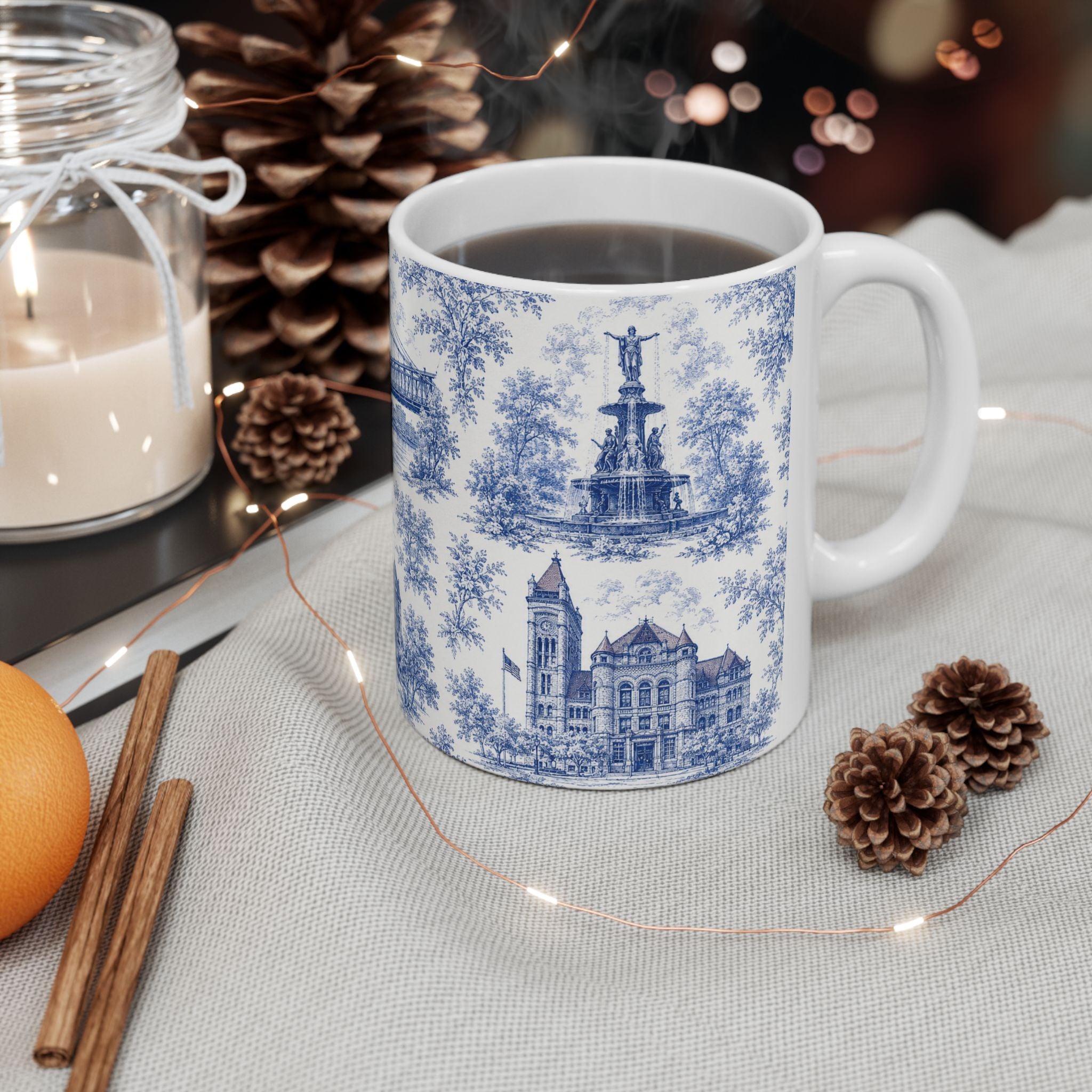 Cincinnati Blue Toile de Jouy Ceramic Mug — Coffee mug 11oz