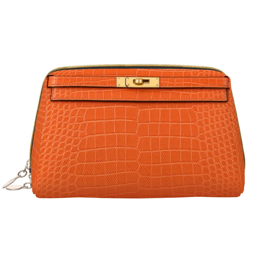 Canal Street Orange Croc PVC Leather Makeup Bag