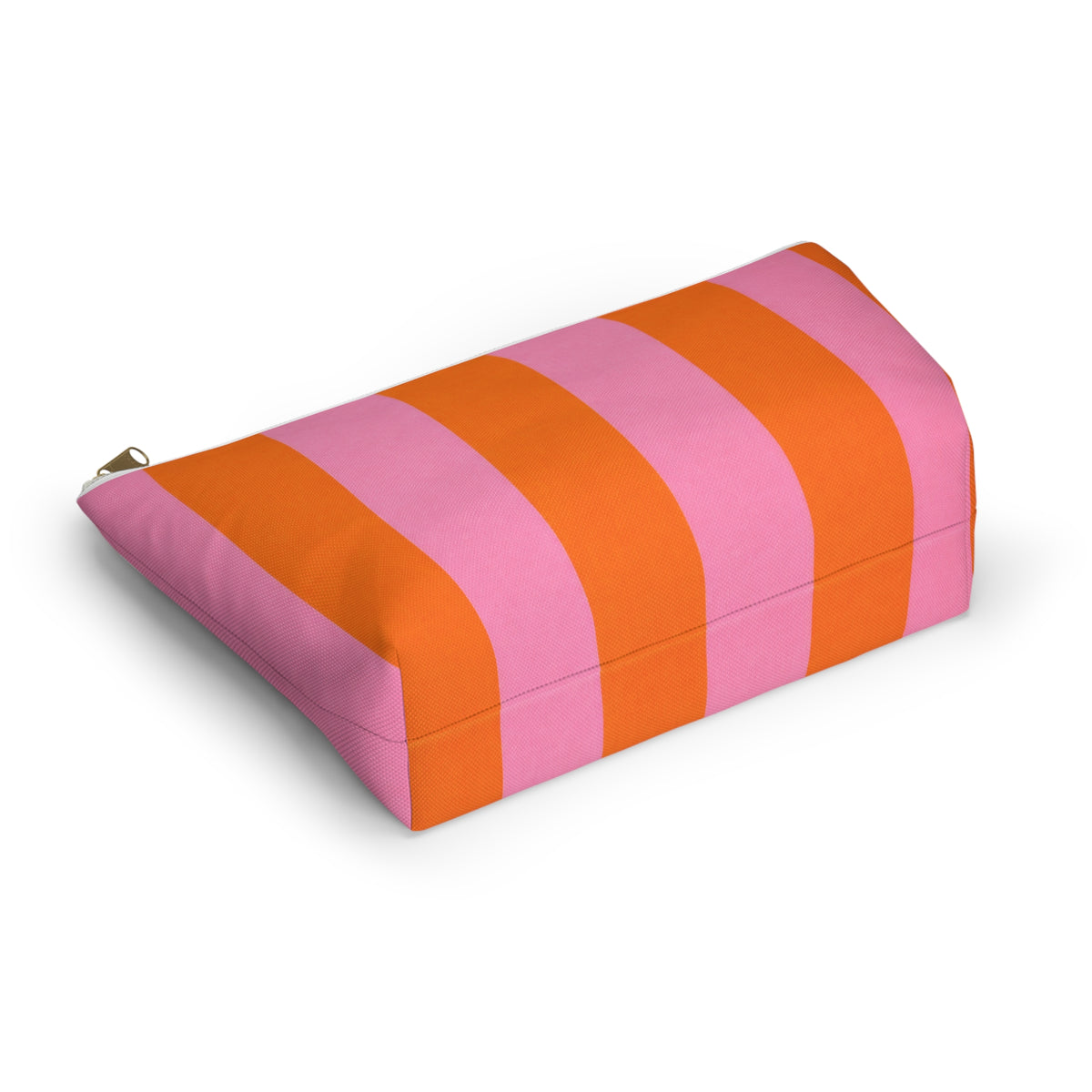Customizable Striped Accessory Pouch — Pink & Orange T-Bottom Makeup Bag 2