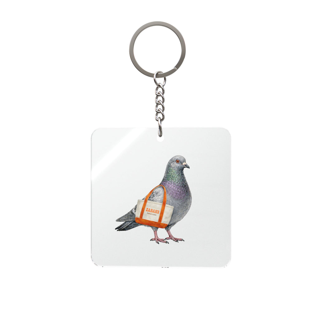 Customizable Upper West Side NYC Pigeon Square Keychain | Manhattan Zabars Tote Bird Lovers Keyring Gift