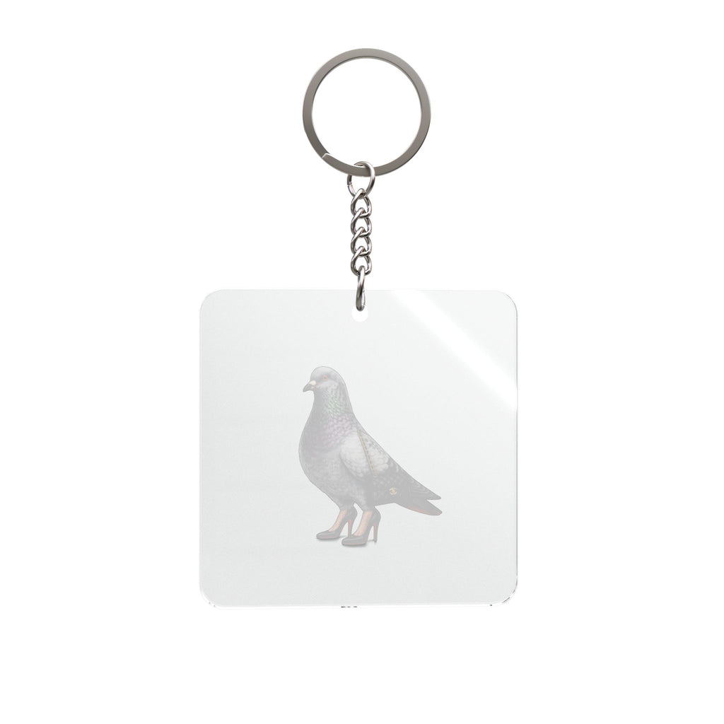 Cusomizable Meatpacking District NYC Pigeon Square Keychain | Luxury Fashion Stylish Bird Lovers Keyring Gift