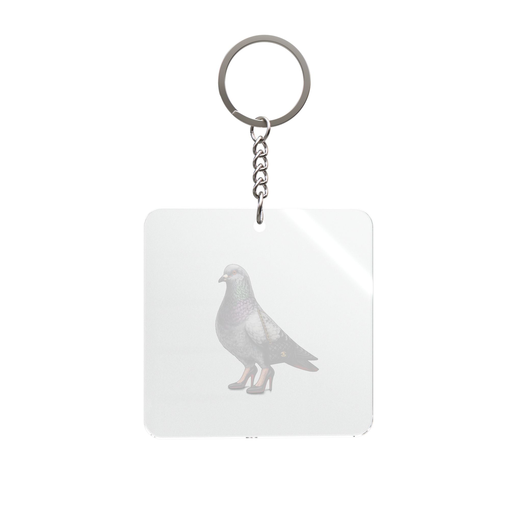 Cusomizable Meatpacking District NYC Pigeon Square Keychain | Luxury Fashion Stylish Bird Lovers Keyring Gift