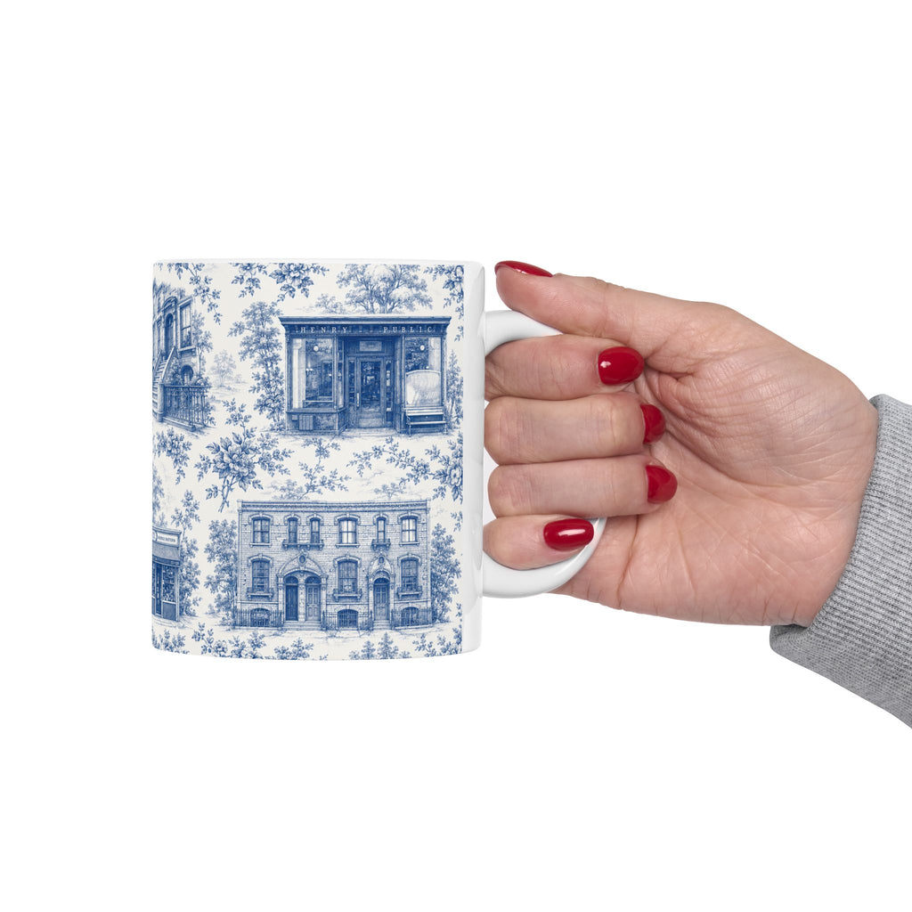 Cobble Hill Blue Toile de Jouy Mug | NYC Chinoiserie Ceramic Coffee Cup