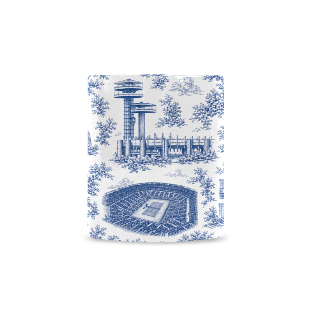 Queens Blue Toile de Jouy Mug | New York City Chinoiserie Ceramic Coffee Cup Custom White Mug (11oz)