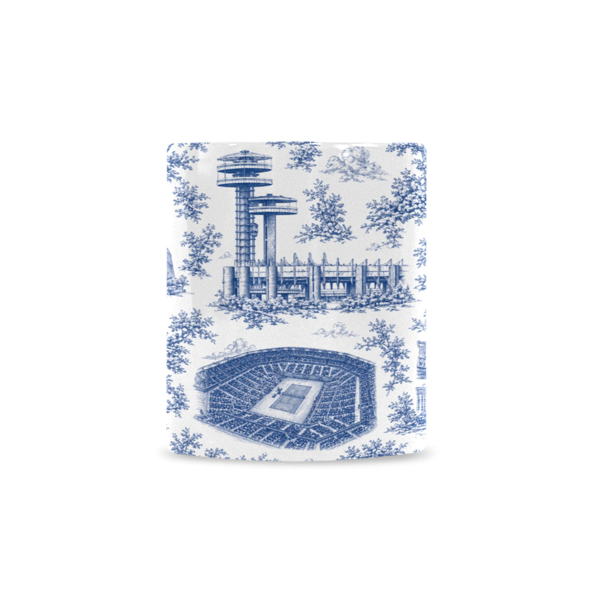 Queens Blue Toile de Jouy Mug | New York City Chinoiserie Ceramic Coffee Cup Custom White Mug (11oz)
