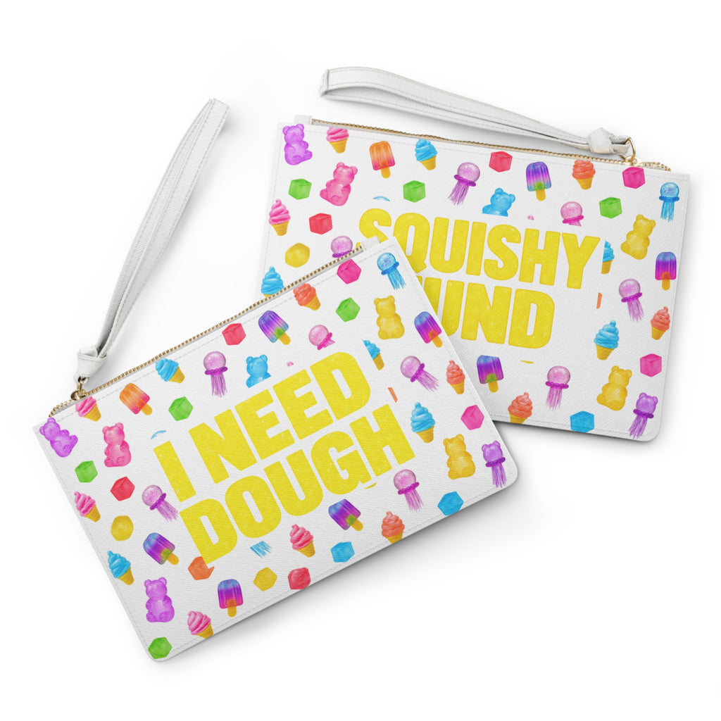 "Squishy Fund" Clutch Bag — "I Need Dough" Colorful Squishies Wallet