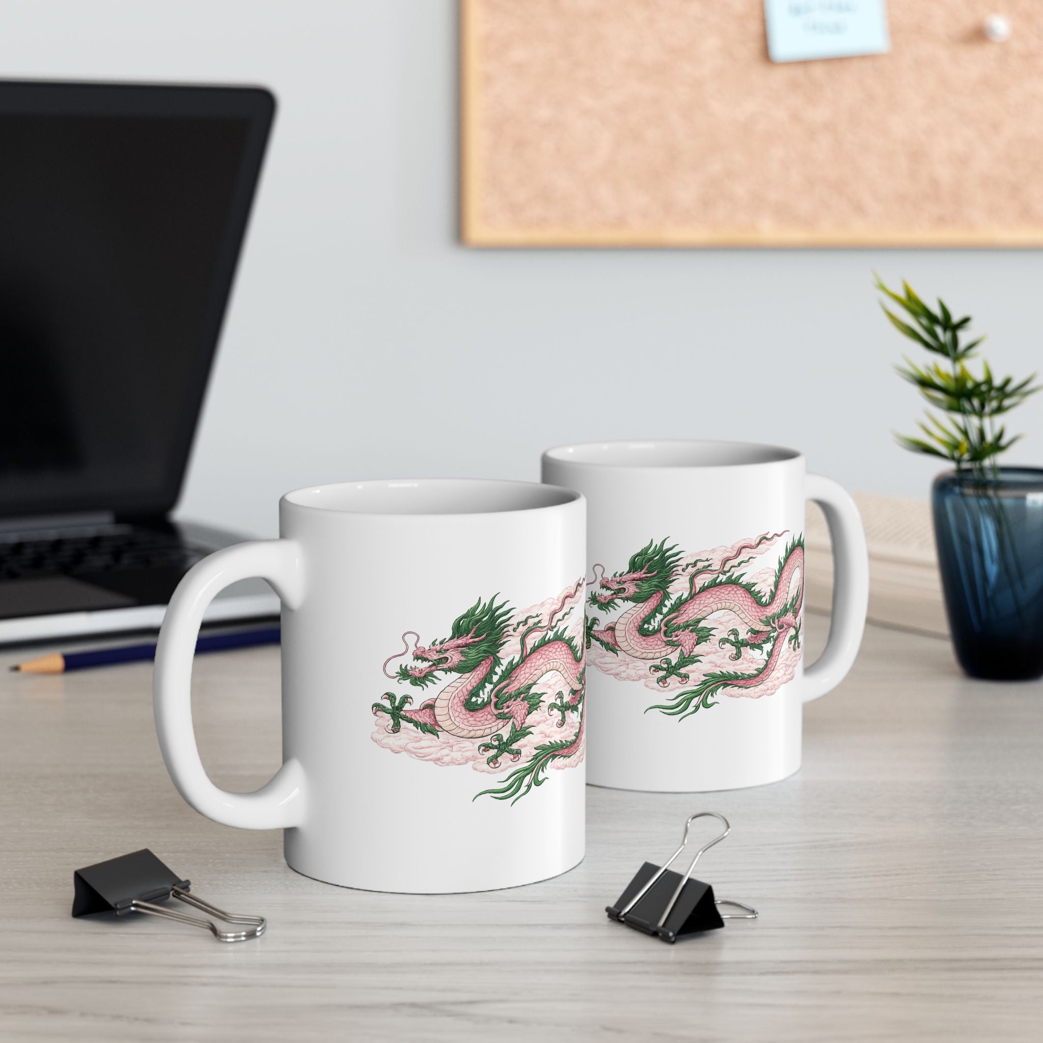 Chinatown NYC Pink Dragon Ceramic Mug — Chinese Mythology Coffee Cup 11oz