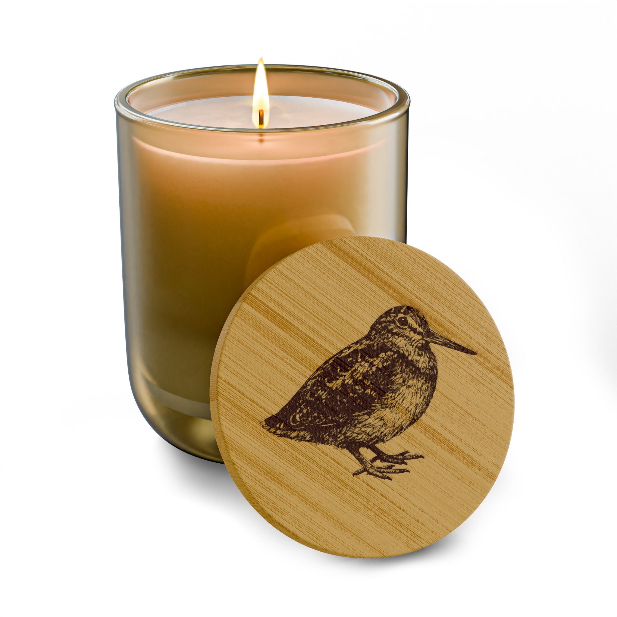 Engraved Bryant Park American Woodcock Soy Candle 14oz — Woodcock Bird Lover Gift Bamboo Lid, Scented Glass Jar