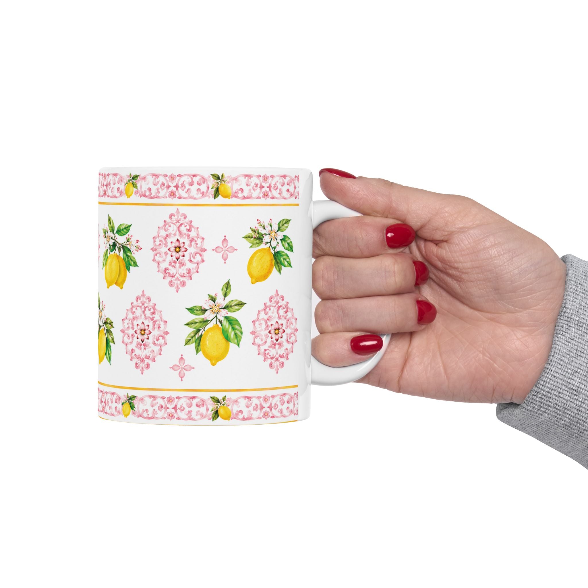 Little Italy Amalfi Pink with Lemon 3 Mug — Italian Mediterranean Pattern Coffee Cup (11oz)