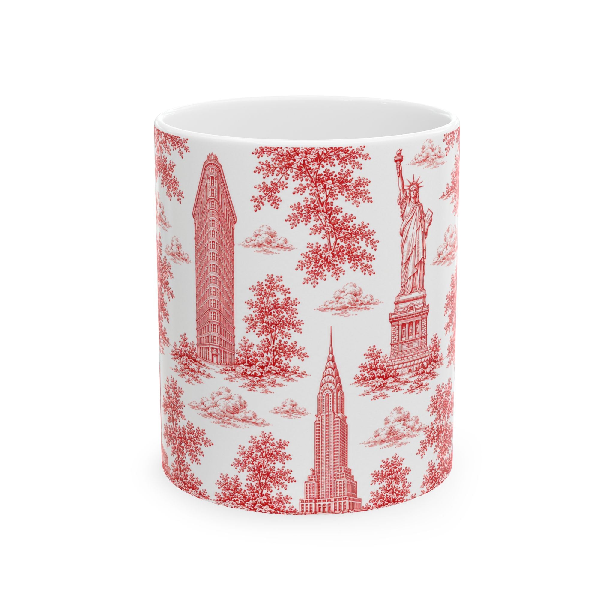 Manhattan Red Toile de Jouy Mug | New York City Chinoiserie Ceramic Coffee Cup