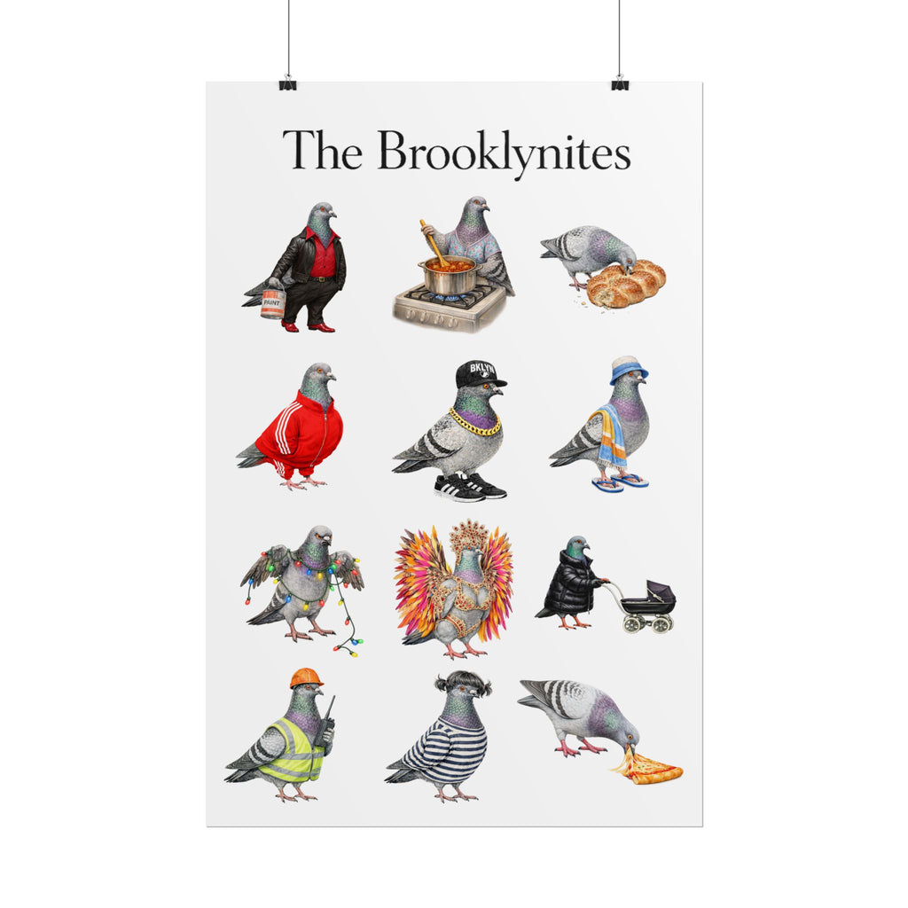 Póster Enrollado de Palomas de Barrio de Brooklynites NYC | Regalo para Amantes de las Aves de las Palomas de Brooklyn y Neoyorquinos