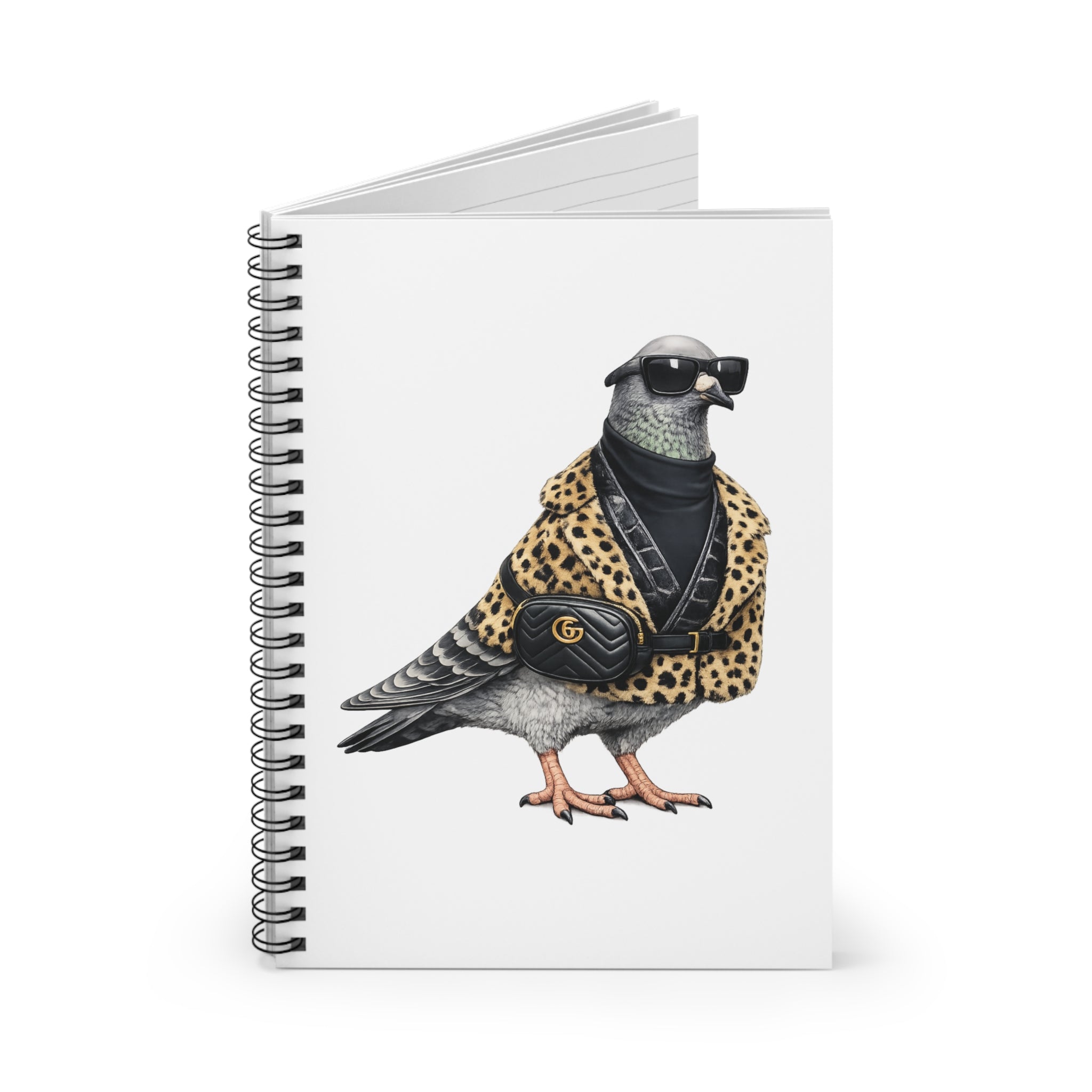 Customizable Staten Island NYC Pigeon Spiral Journal | Leopard Print Bird Lovers Notebook