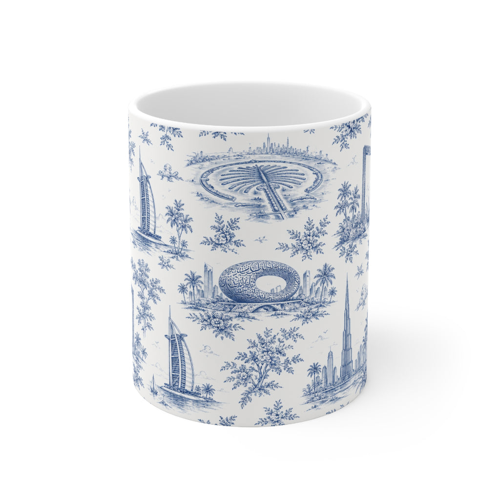 Dubai Blue Toile de Jouy Ceramic Mug -  Coffee Cup (11oz; Ships from Europe)
