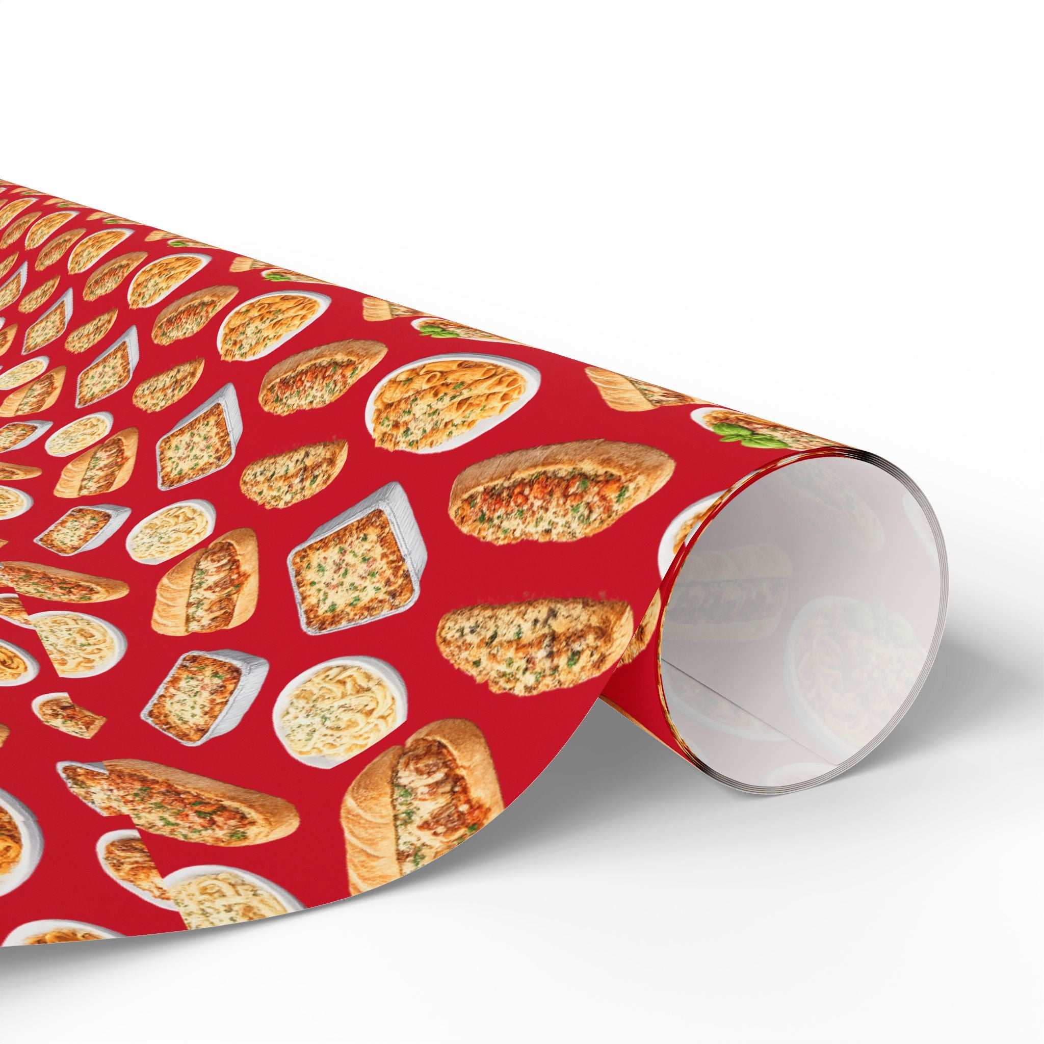 Italian Food Pattern Red Gift Wrap Paper | Pasta Spaghetti Rigatoni Meatball Sub Wrapping Paper Roll, Foodie Party Wrap