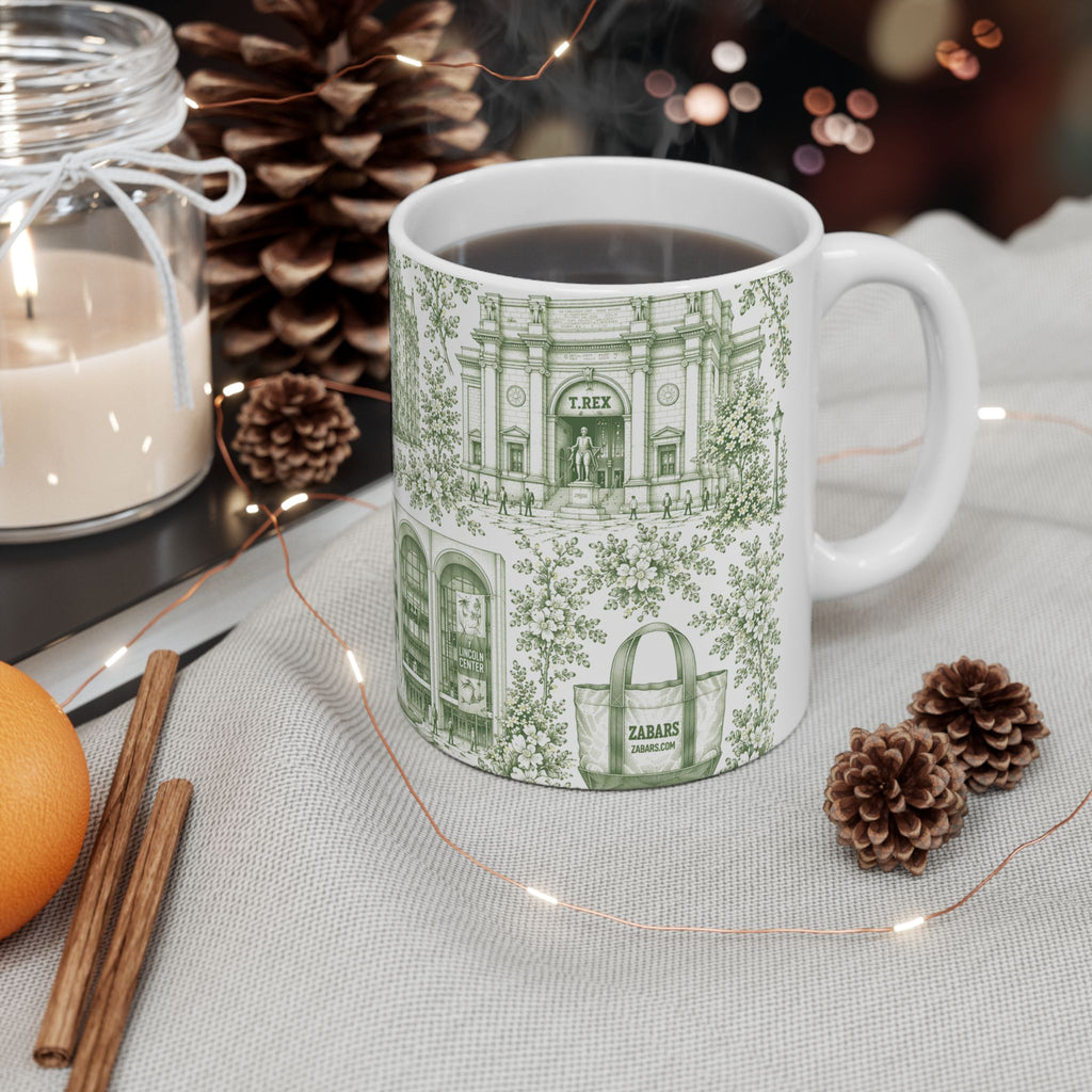 Upper West Side Green Toile Mug | New York Chinoiserie Ceramic Coffee Cup