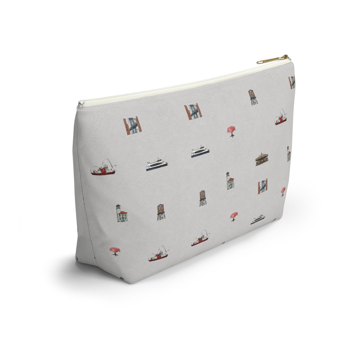 Icons of DUMBO Large Heather Gray Accessory Pouch — T-Bottom Makeup Bag