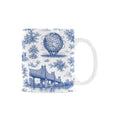 Queens Blue Toile de Jouy Mug | New York City Chinoiserie Ceramic Coffee Cup Custom White Mug (11oz)