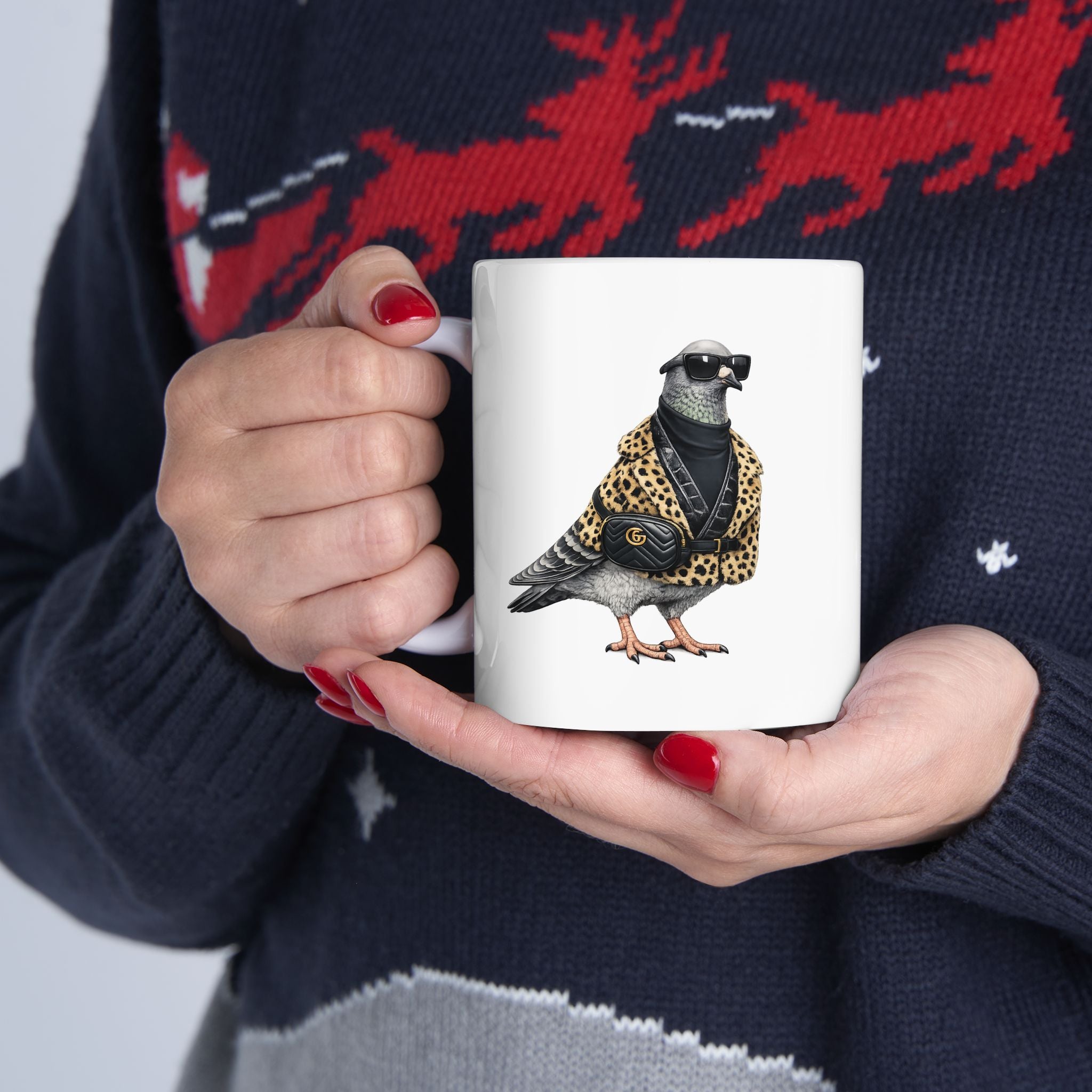 Customizable Staten Island NYC Pigeon Mug | NYC Leopard Print Bird Lovers Ceramic Coffee Cup