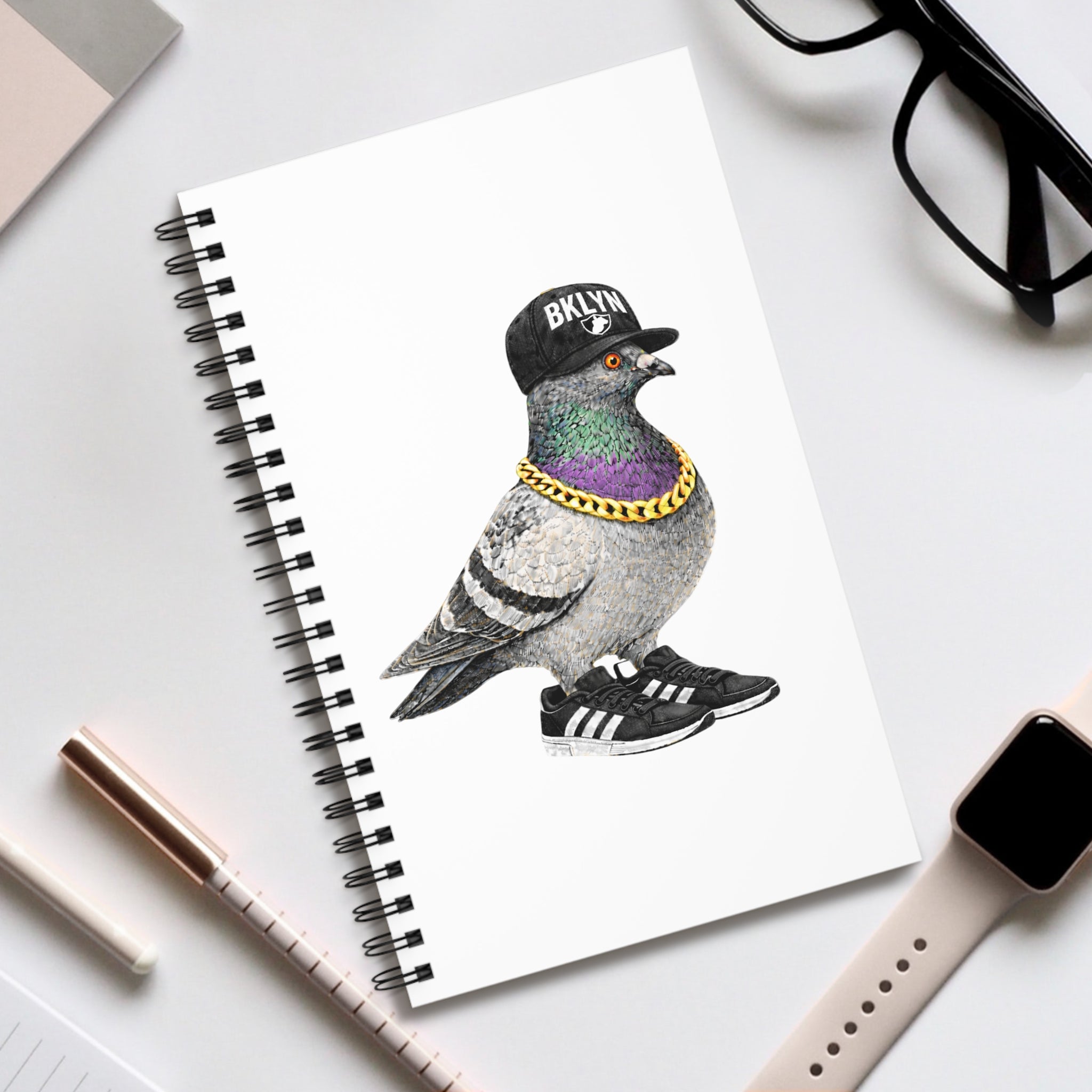 Cuaderno espiral personalizable de palomas de Brooklyn, Nueva York | Cuaderno para amantes de las aves y el baloncesto de Nueva York
