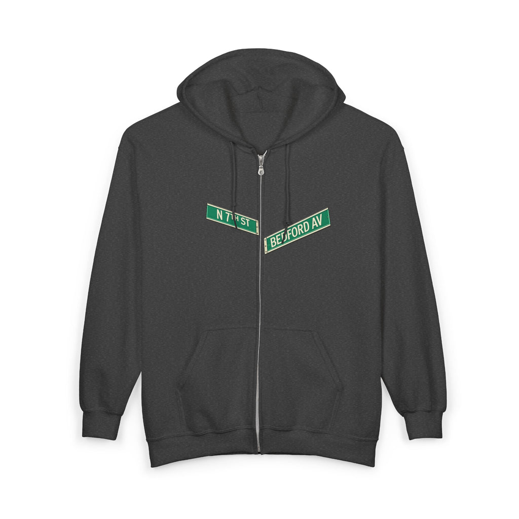 Sudadera con capucha y cremallera con letrero de Williamsburg Street | Sudadera con capucha Brooklyn Bedford Avenue North 7th