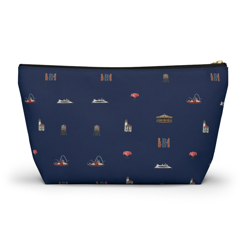 Icons of DUMBO Large Navy Blue Accessory Pouch — T-Bottom Makeup Bag