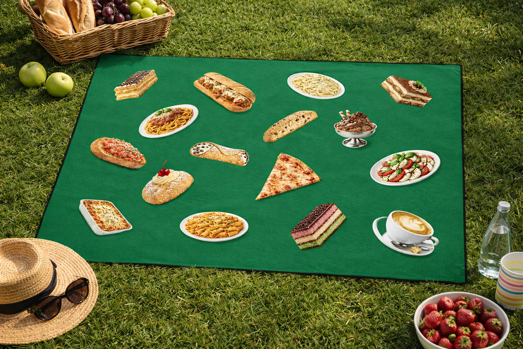 Italian Food Plush Picnic Blanket | Pizza Pasta Cappuccino Italian Picnic Print