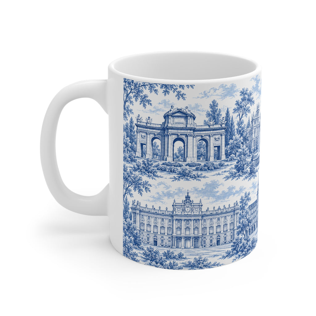 Madrid Blue Toile de Jouy Ceramic Mug — (11oz; Ships from Europe)