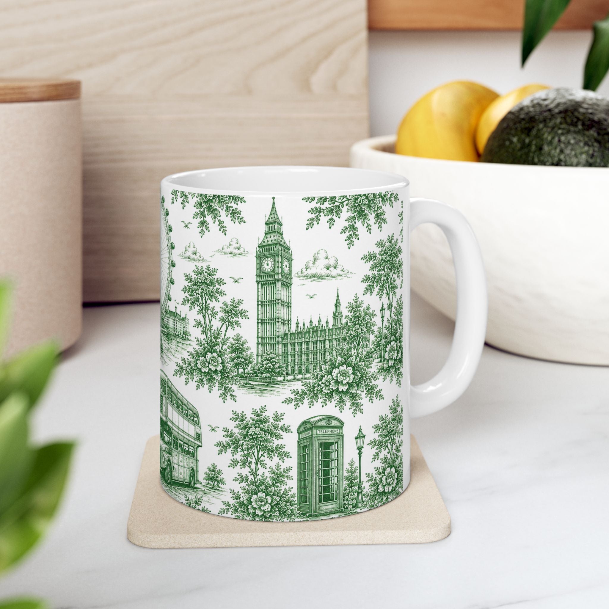 London Green Toile du Jouy Ceramic Mug – Vintage London Icons (11oz)
