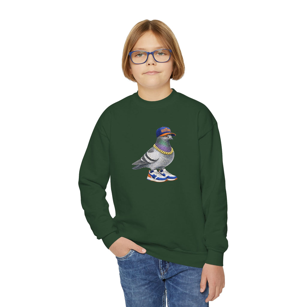Customizable Queens NYC Pigeon NYC Kids Crewneck Sweatshirt    New York Baseball Fan Bird Lover Childrens Sweater