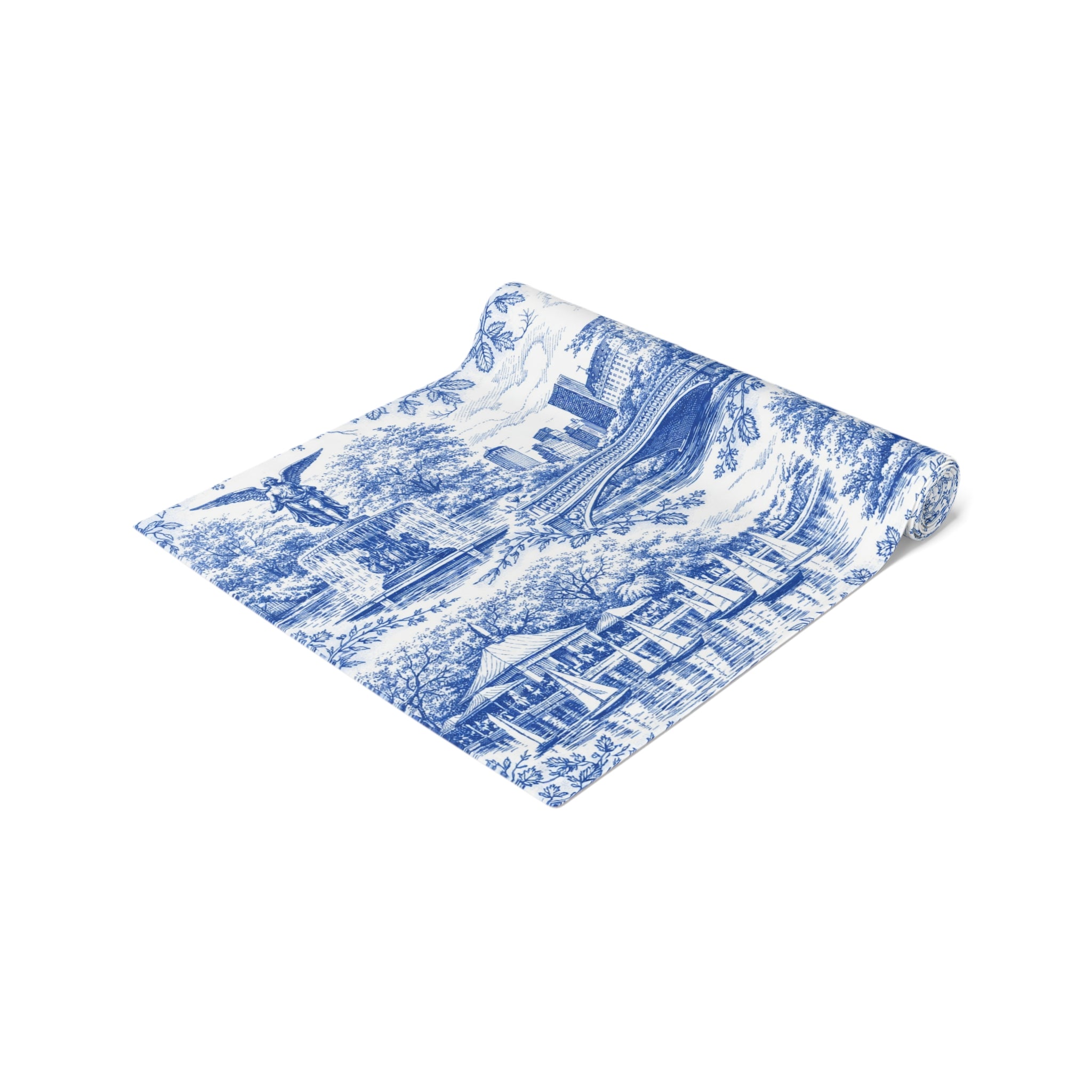 Central Park NYC Blue Toile de Jouy Table Runner — New York Chinoiserie Dining Table Decor