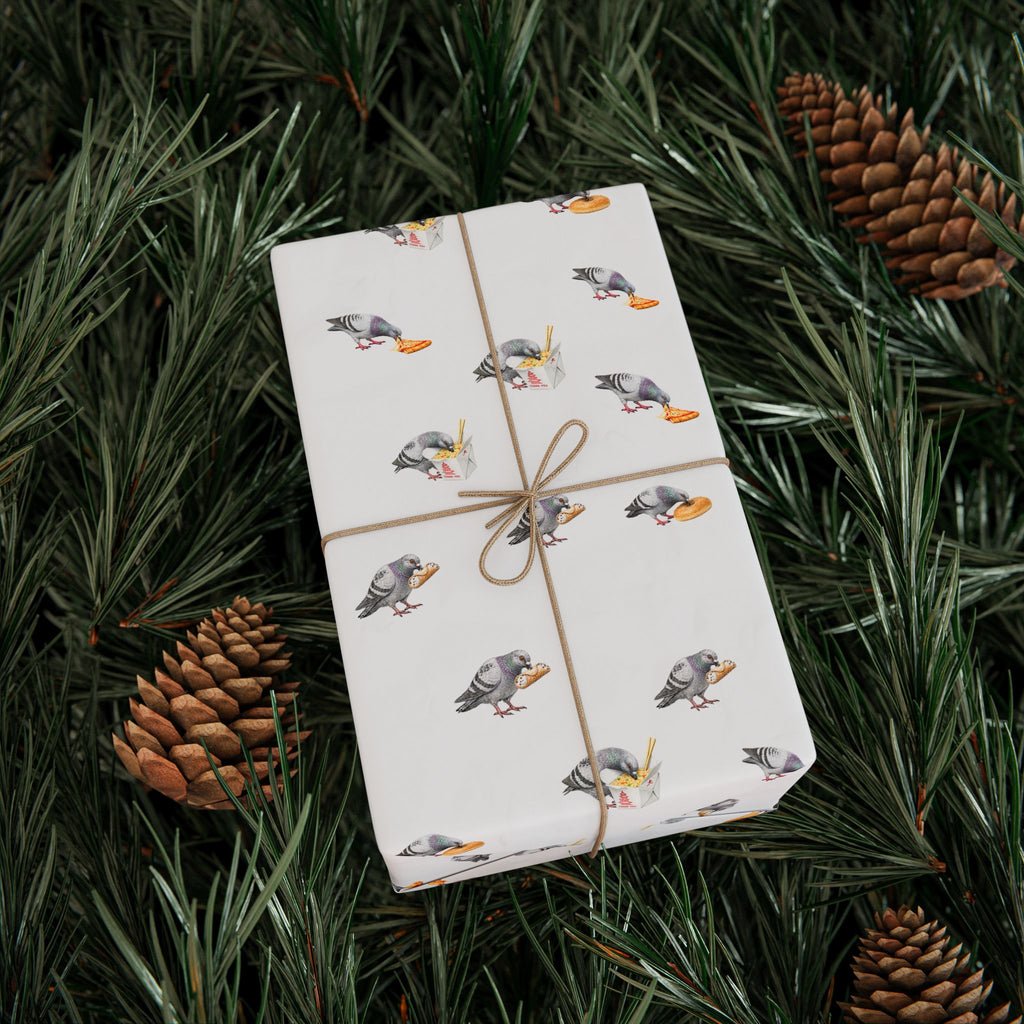 Foodie NYC Pigeons Pattern Gift Wrap Paper | New York Food Influencer Bird Lover Wrapping Paper Roll
