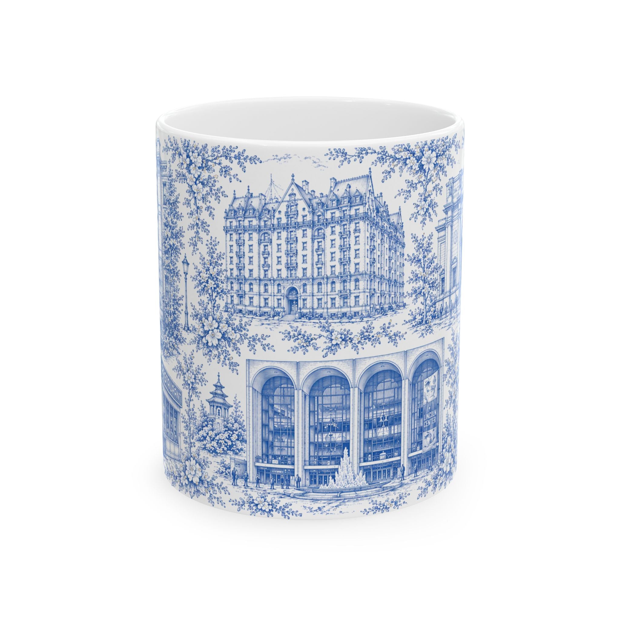 Upper West Side Blue Toile de Jouy Mug | New York Chinoiserie Ceramic Coffee Cup