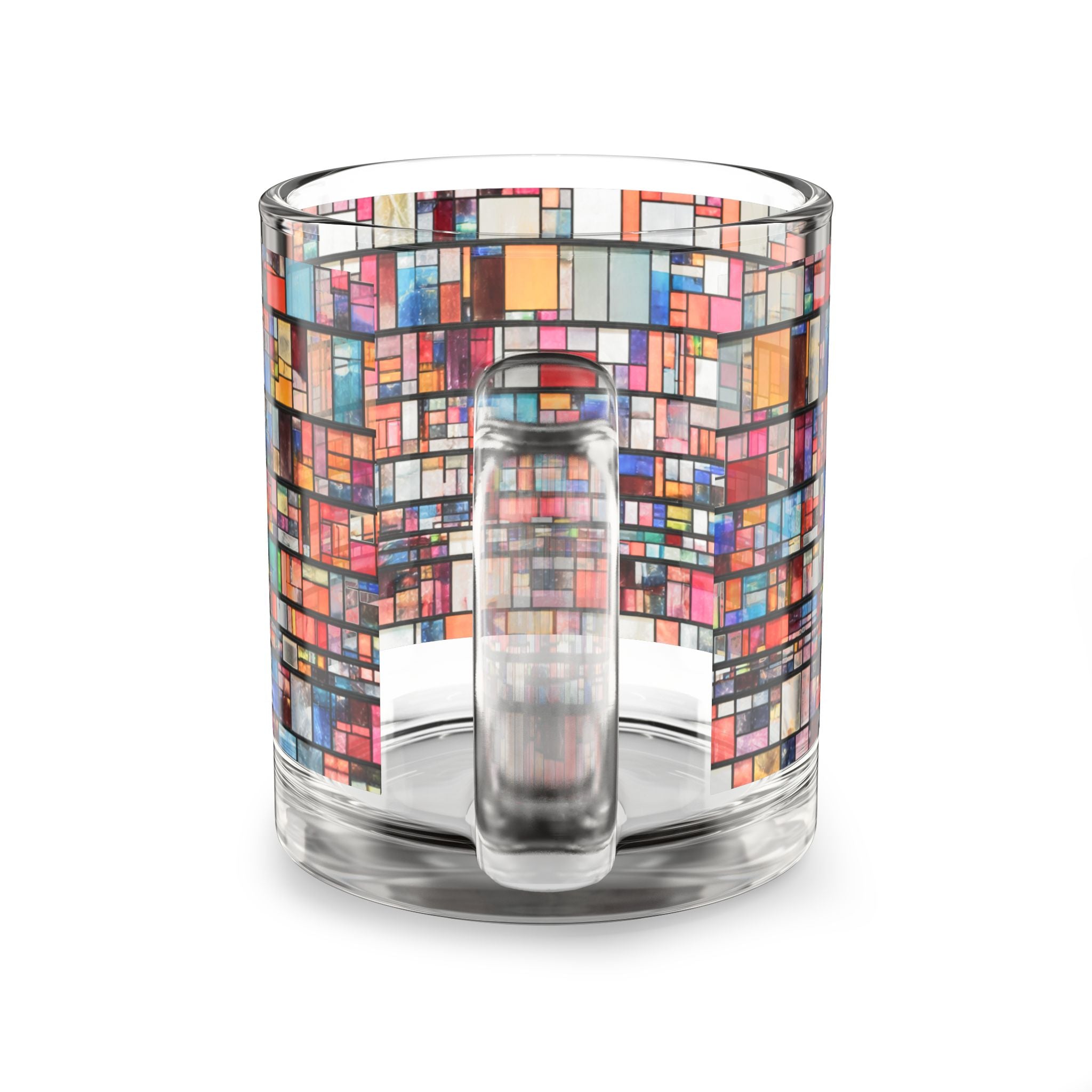 DUMBO Brooklyn Water Tower Stained Glass Mosaic Mug | Colorful Geometric Pattern Glass Mug, 10oz