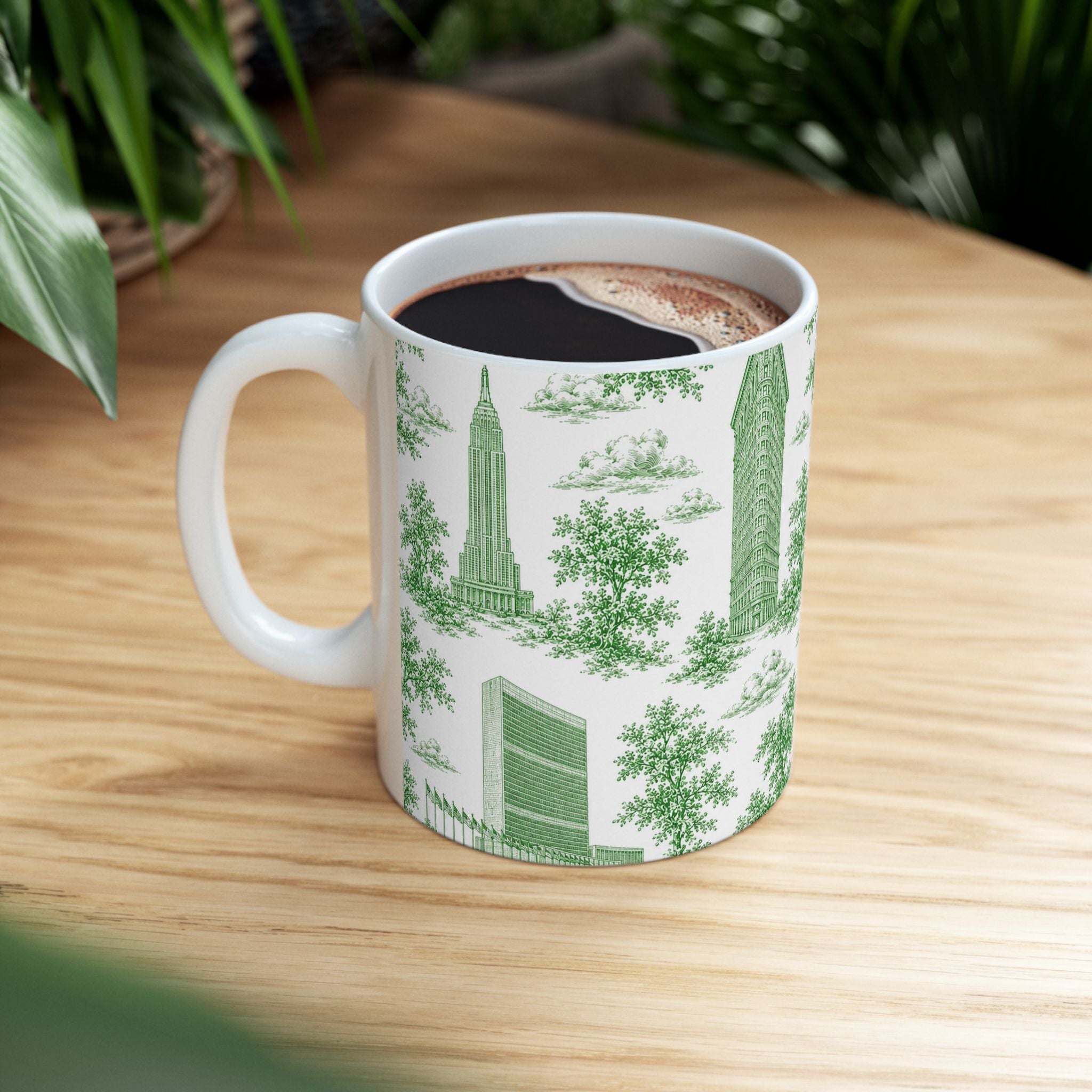 Manhattan Green Toile de Jouy mug | New York City Chinoiserie Ceramic Mug