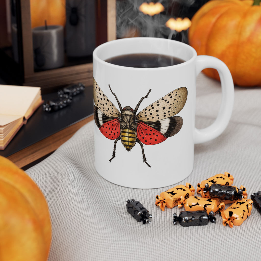 NYC Spotted Lanternfly Ceramic Mug – New York Summer Insect Illustration 11oz