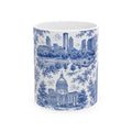 Atlanta Blue Toile de Jouy Ceramic Mug — Atlanta, Georgia Skyline & Capitol Illustration (11oz)