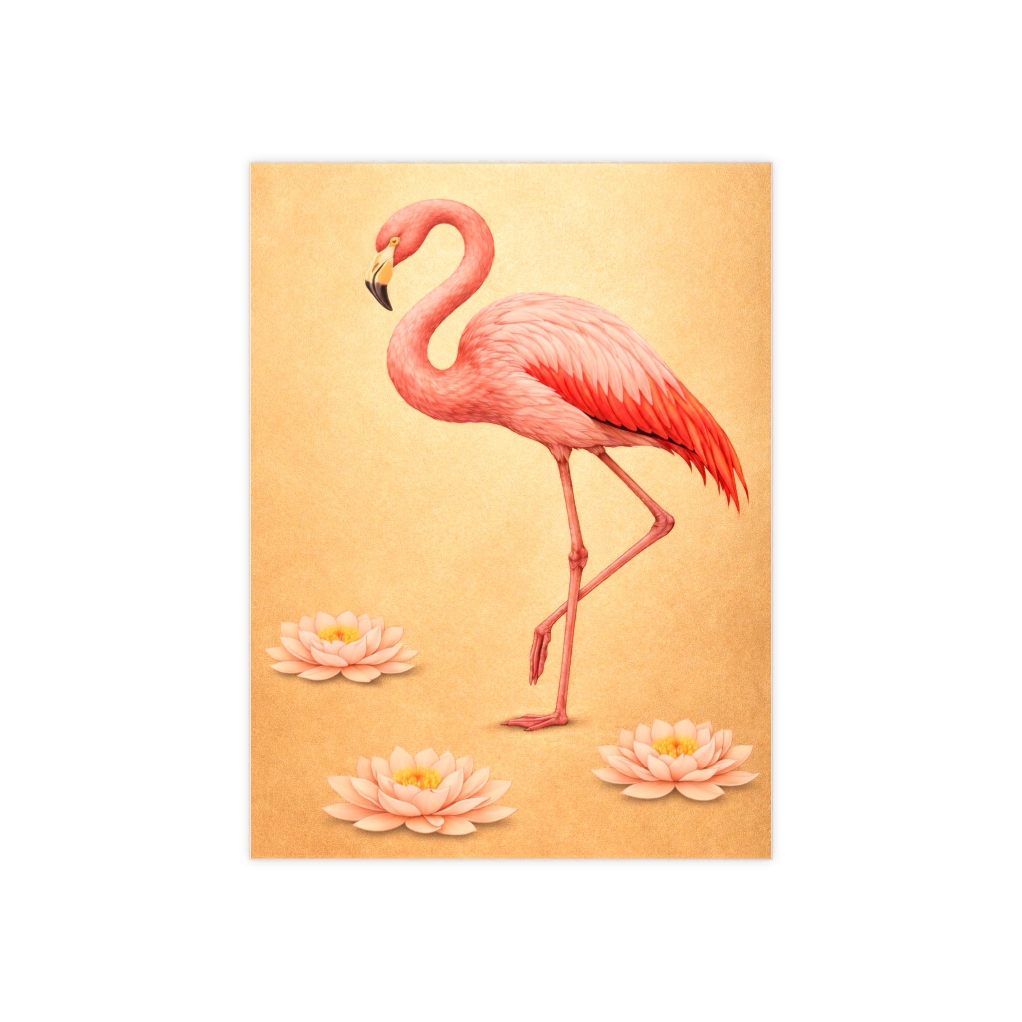 Bronx Zoo Art Deco Pink Flamingo on Gold Ceramic Shower Tile - Coastal Ceramic Bath Tile