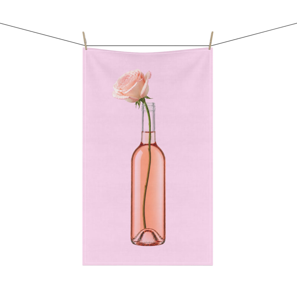 Customizable Rosé Wine Bottle Tea Towel — Pink Floral Kitchen Towel Hostess Gift
