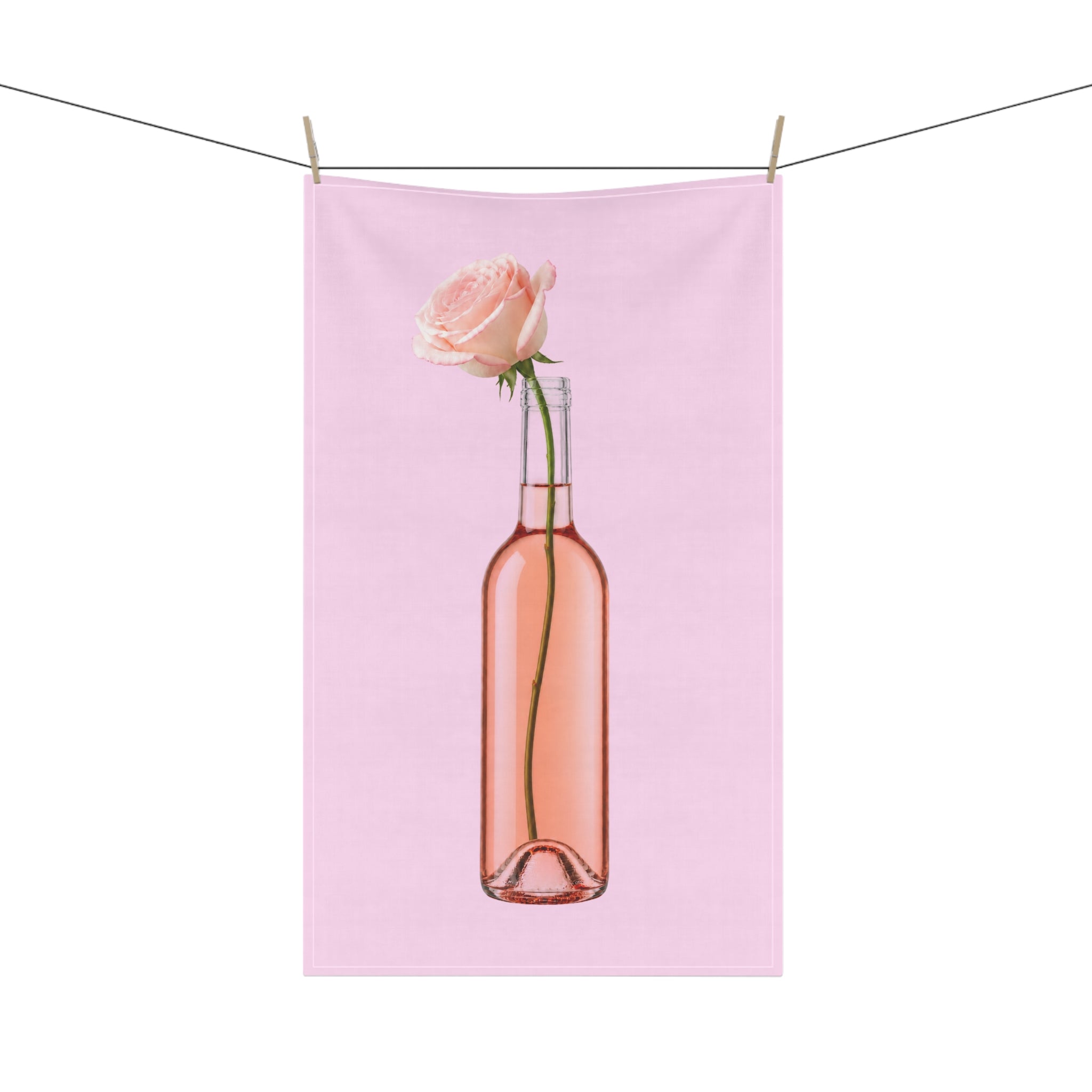 Customizable Rosé Wine Bottle Tea Towel — Pink Floral Kitchen Towel Hostess Gift