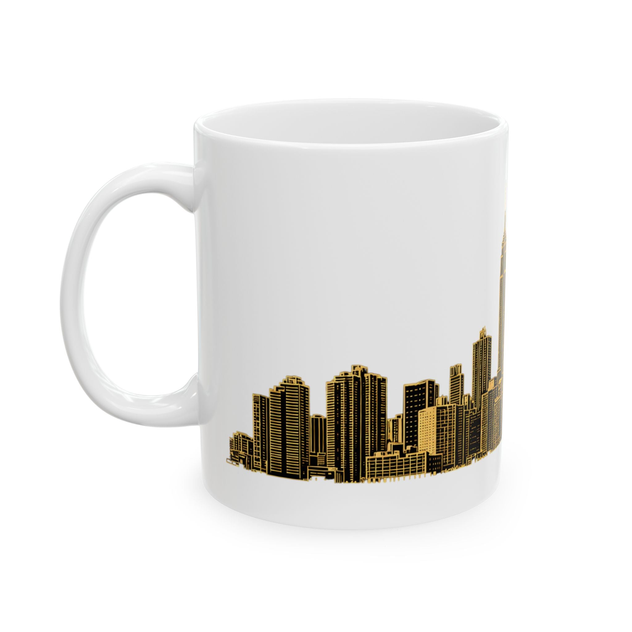 Black and Gold Midtown New York City Skyline Mug | Art Deco Midtown Manhattan Skyline Ceramic Coffee Cup 11oz