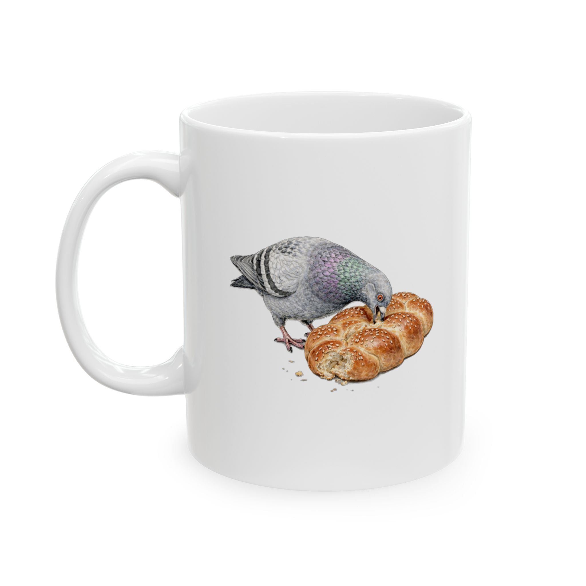Customizable Borough Park NYC Pigeon Mug | Challah Bread Bird Lovers Ceramic Coffee Cup