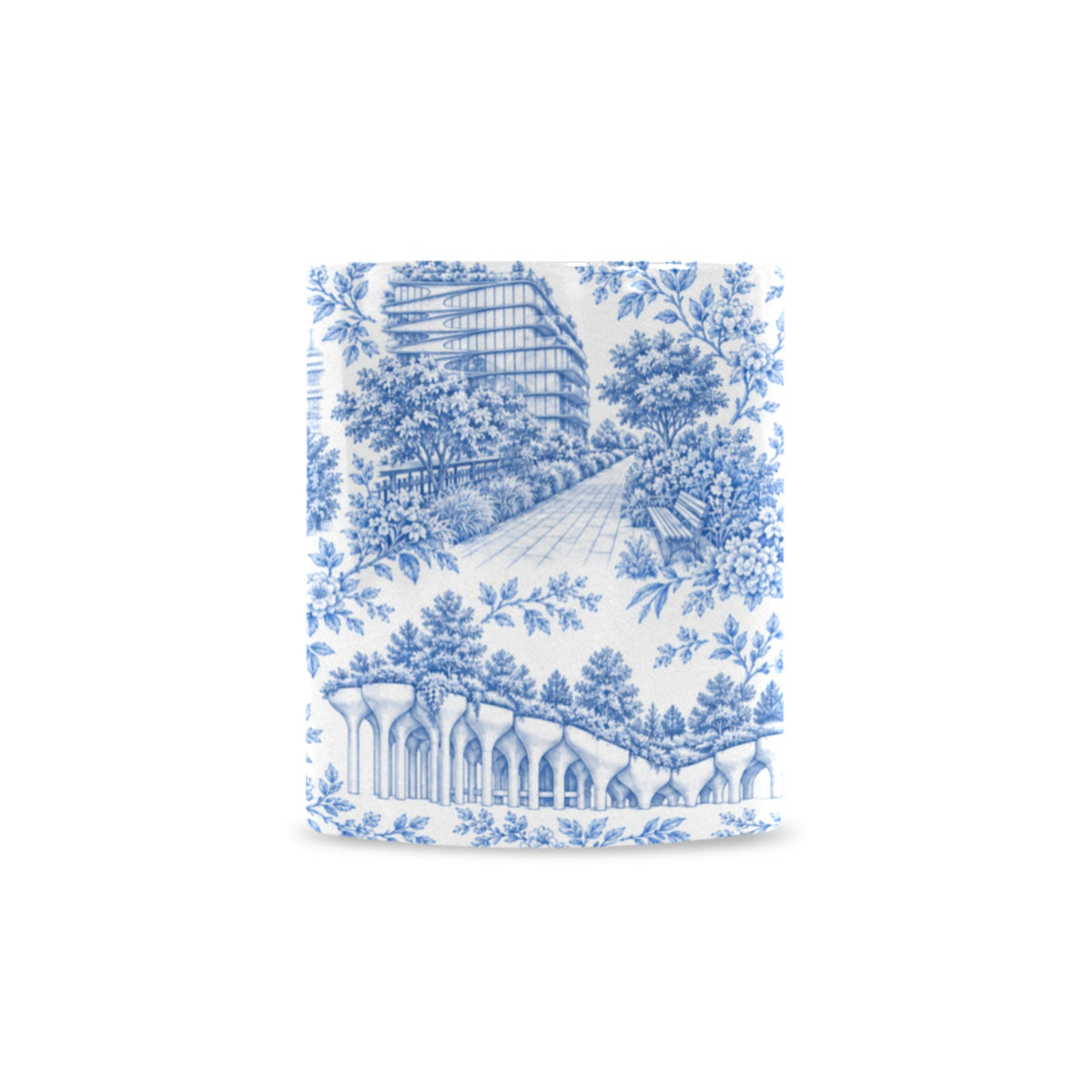 Chelsea Blue Toile De Jouy Mug | Manhattan Chinoiserie Coffee Cup Custom White Mug (11oz)
