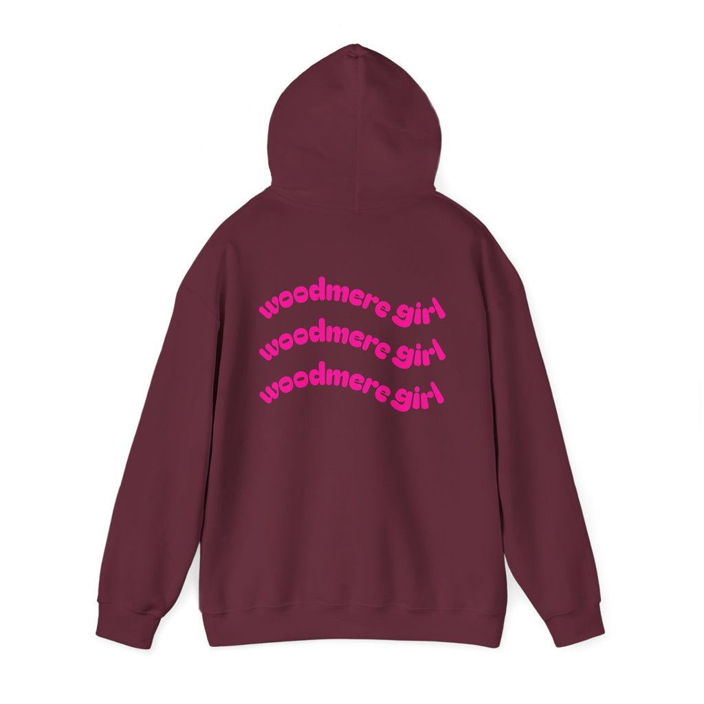 Woodmere Girl Hoodie – Retro Pink Wave Back Print Hooded Sweatshirt