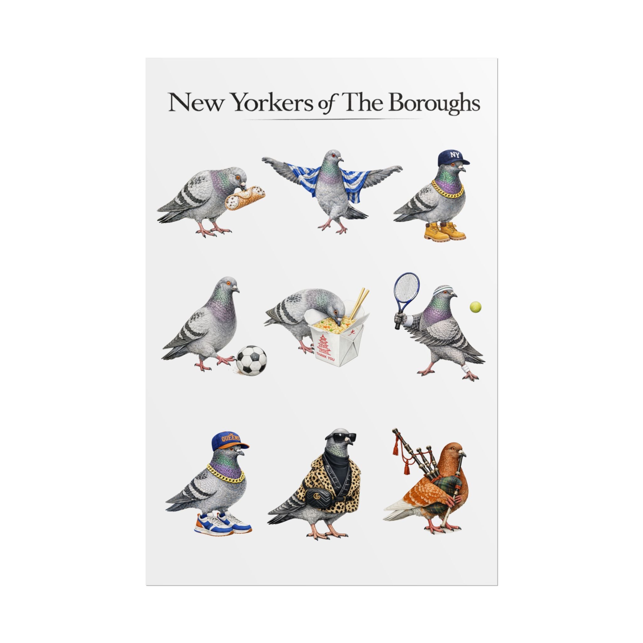 The New Yorkers of the Boroughs NYC Pigeon Rolled Poster | The New Yorker Queens Bronx Staten Island Gift for Bird Lovers